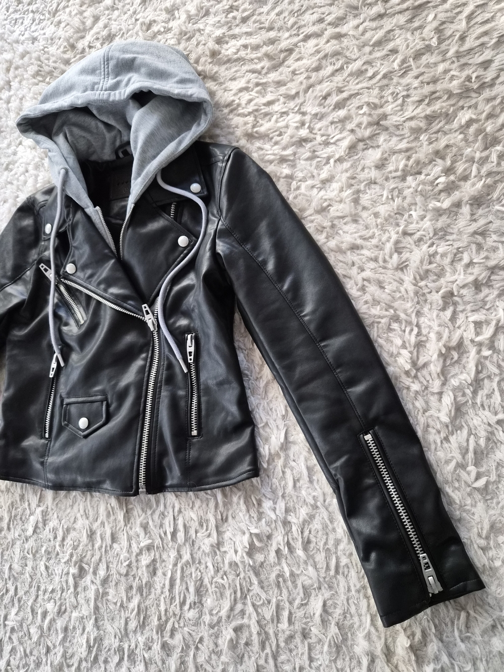 [BLANKNYC] Black Faux Leather Hooded Moto Jacket - Size XS - Picture 3 of 16